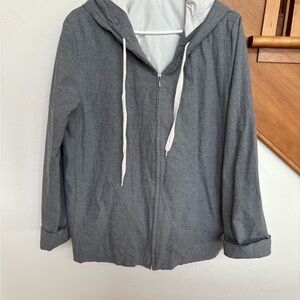 Beautiful Gray Hooded Zip-Up Jacket Yoga Athletic soft flannel like material